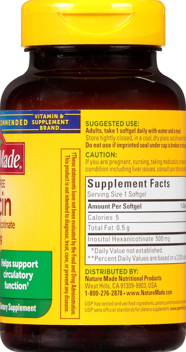 slide 3 of 9, Nature Made Flush Free Niacin 500 mg, Dietary Supplement for Nervous System Support, 60 Softgels, 60 Day Supply, 60 ct