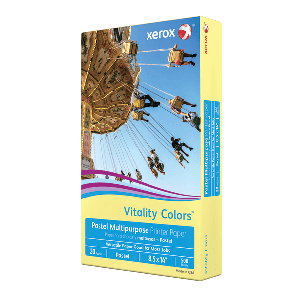 slide 2 of 3, Xerox Vitality Colors Multi-Use Printer Paper, Legal Size (8-1/2'' X 14''), 20 Lb, 30% Recycled, Yellow, Ream Of 500 Sheets, 500 ct