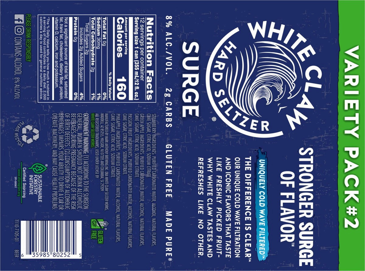 slide 4 of 13, White Claw Hard Seltzer, Surge, Variety Pack No. 2, 12 ct; 12 oz