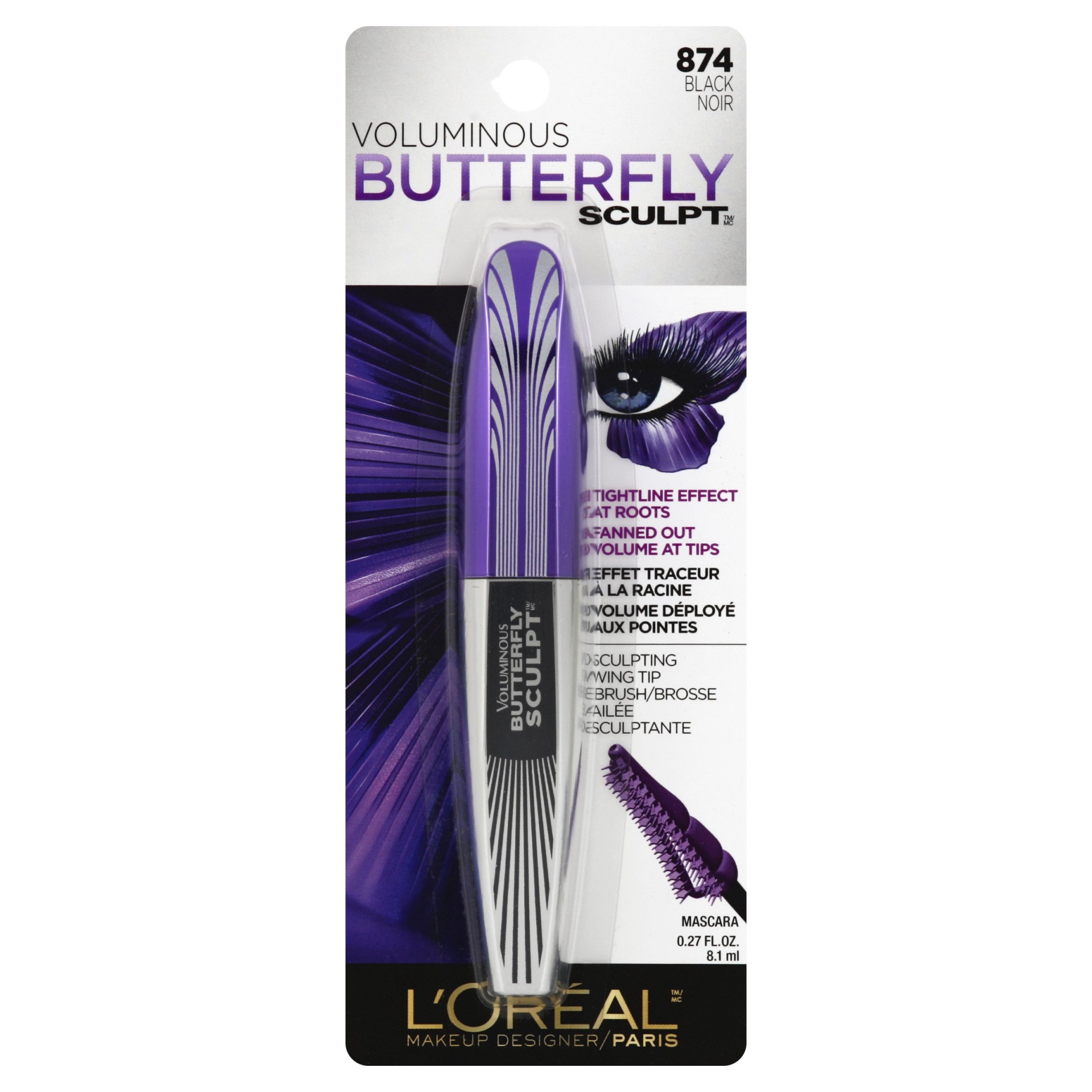 slide 1 of 2, L'Oréal Paris Voluminous Butterfly Sculpt Mascara 874 Black, 0.27 fl oz