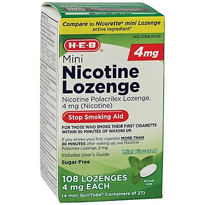 slide 1 of 1, H-E-B Mini Nicotine Lozenge 4 mg Mint, 108 ct