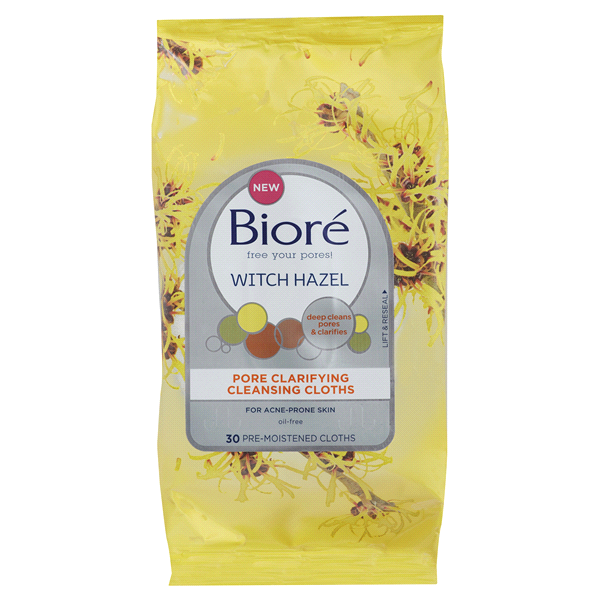 slide 1 of 1, Biore Witch Hazel Cleansing Clothes, 25 ct