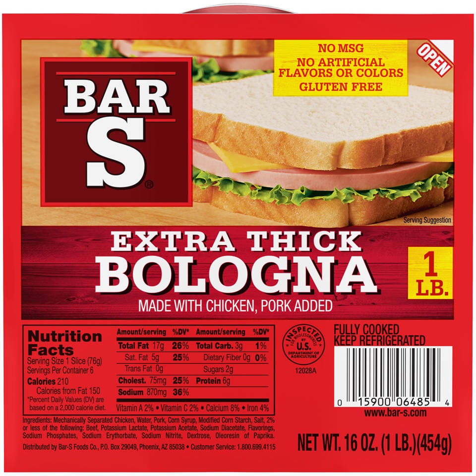 slide 1 of 1, Bar-S Extra Thick Bologna, 16 oz