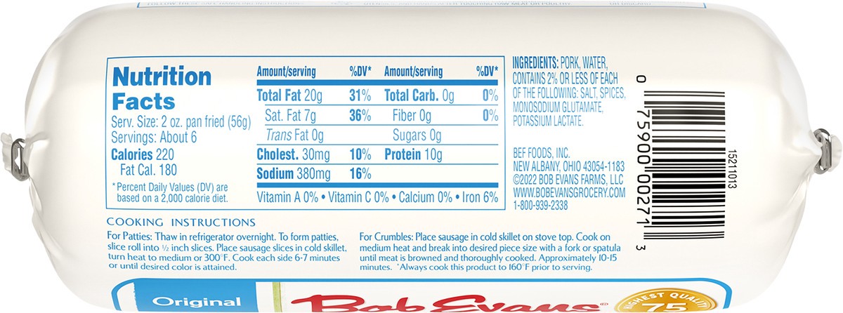 slide 3 of 10, Bob Evans Original Pork Sausage 16 oz, 16 oz