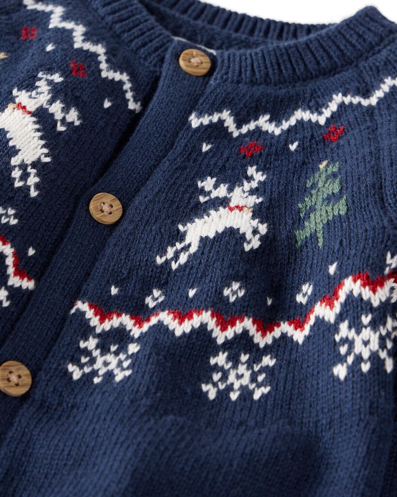 slide 2 of 3, Littleplanet Baby Organic Cotton Fair Isle Sweater Knit Jumpsuit Royal Blue 9M, 1 ct