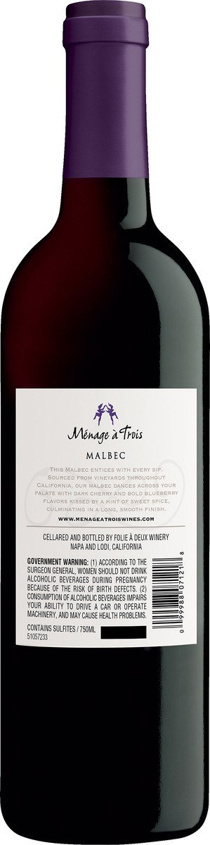 slide 2 of 4, Menage a Trois California Malbec 750 ml, 750 ml