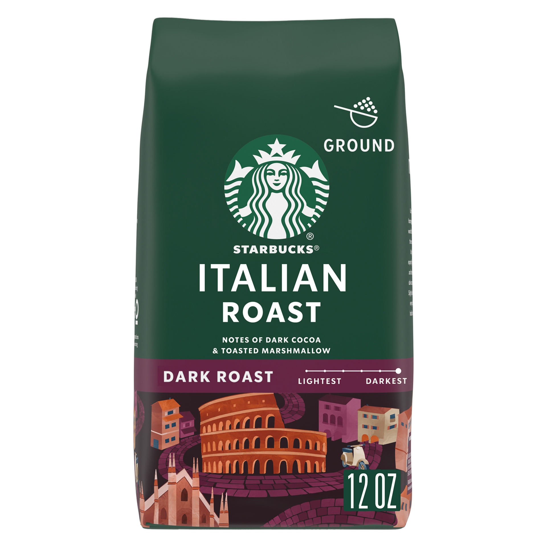 slide 1 of 7, Starbucks Ground Coffee, Dark Roast Coffee, Italian Roast, 100% Arabica, 1 bag (12 oz), 12 oz