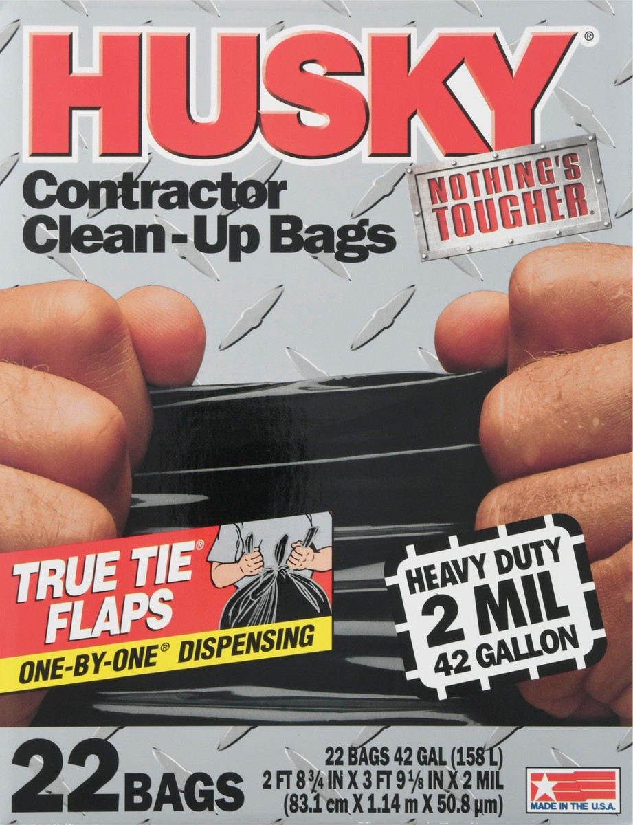 slide 4 of 12, HUSKY 42 Gallon True Tie Flaps Contractor Clean-Up Bags 22 ea, 22 ct