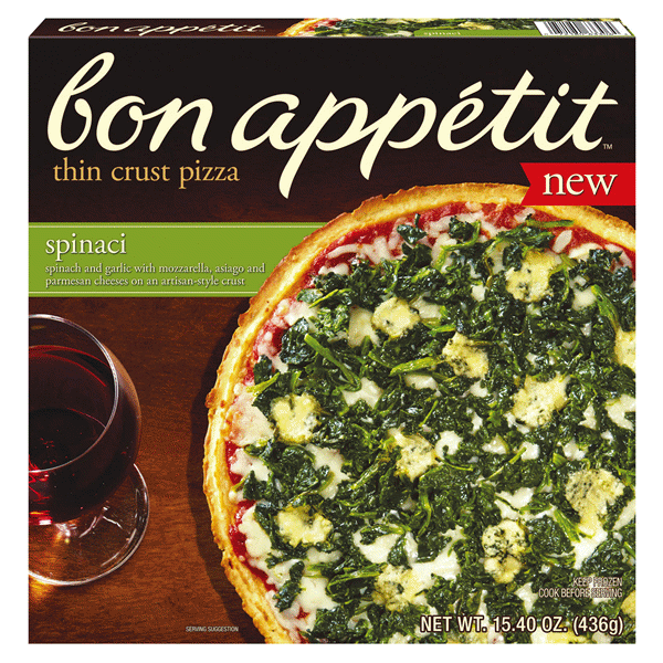 slide 1 of 1, Bon Appetit Thin Crust Pizza, Spinaci, 15.4 oz