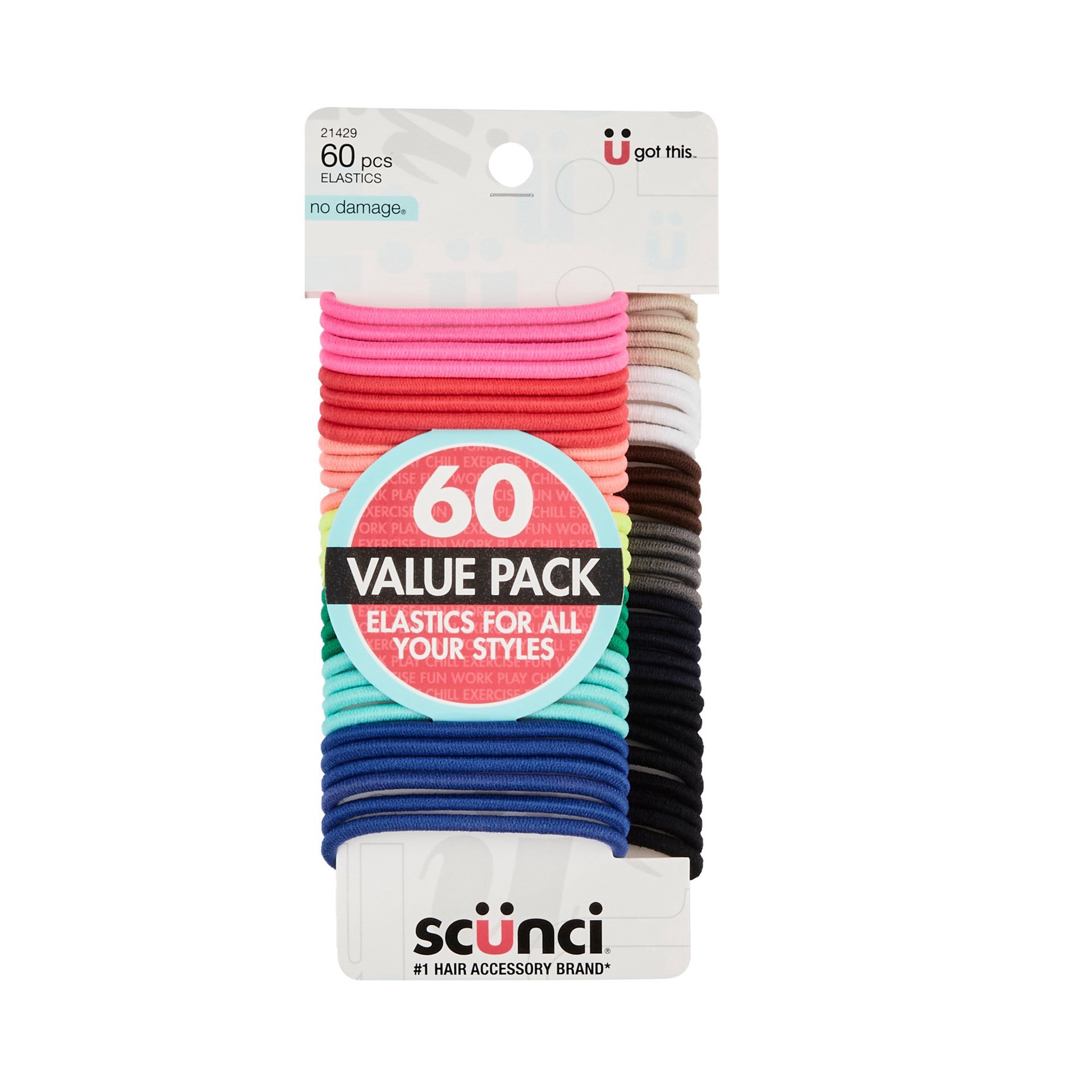 slide 1 of 1, scünci Scunci No Damage Hair Elastics, 60 ct