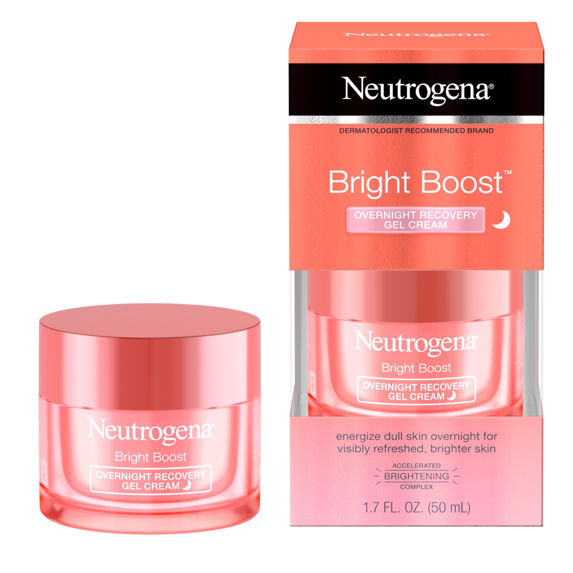 slide 1 of 1, Neutrogena Bright Boost Overnight Recovery Gel Cream with Neoglucosamine, Brightening Nighttime Moisturizer, Oil-Free & Non-Comedogenic, 1.7 oz