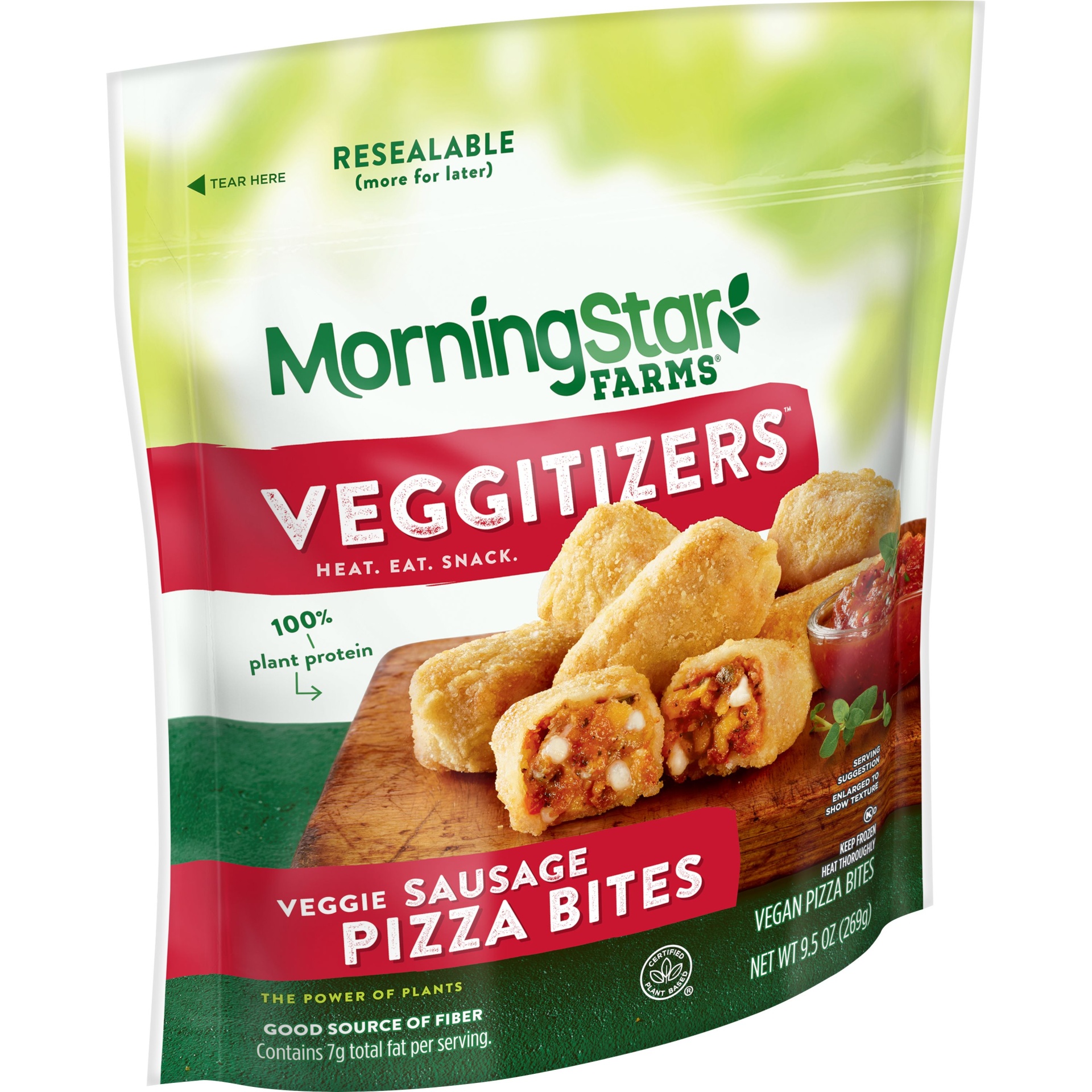 slide 1 of 4, MorningStar Farms Veggitizers Pizza Bites, Plant Based Protein Vegan Meat, Meatless Sausage, 9.5 oz