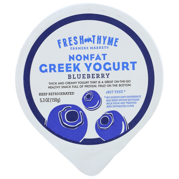 slide 1 of 1, Fresh Thyme Farmers Market Nonfat Greek Yogurt, Blueberry, 5.3 oz