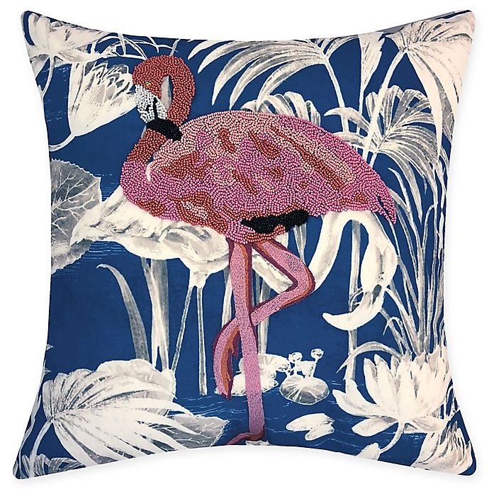 slide 1 of 1, Destination Summer Beaded Flamingo Square Indoor/Outdoor Square Throw Pillow - Blue, 1 ct