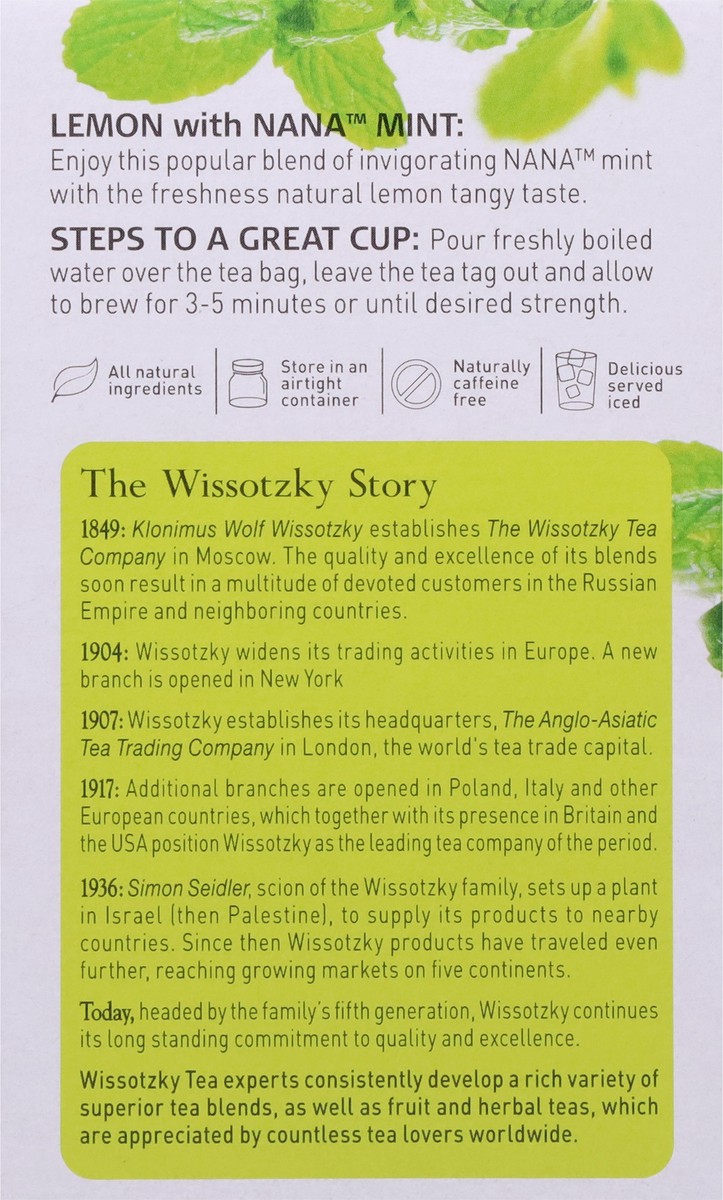 slide 4 of 9, Wissotzky Tea Caffeine Free Tea Bags Lemon with Nana Mint Herbal Tea - 20 ct, 1.9 oz