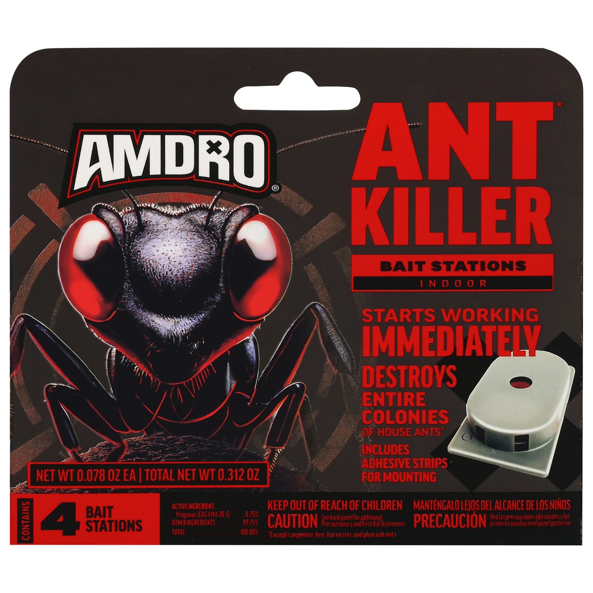 slide 1 of 4, AMDRO Indoor Ant Killer Bait Stations 4 - 0.078 oz Packs, 4 ct