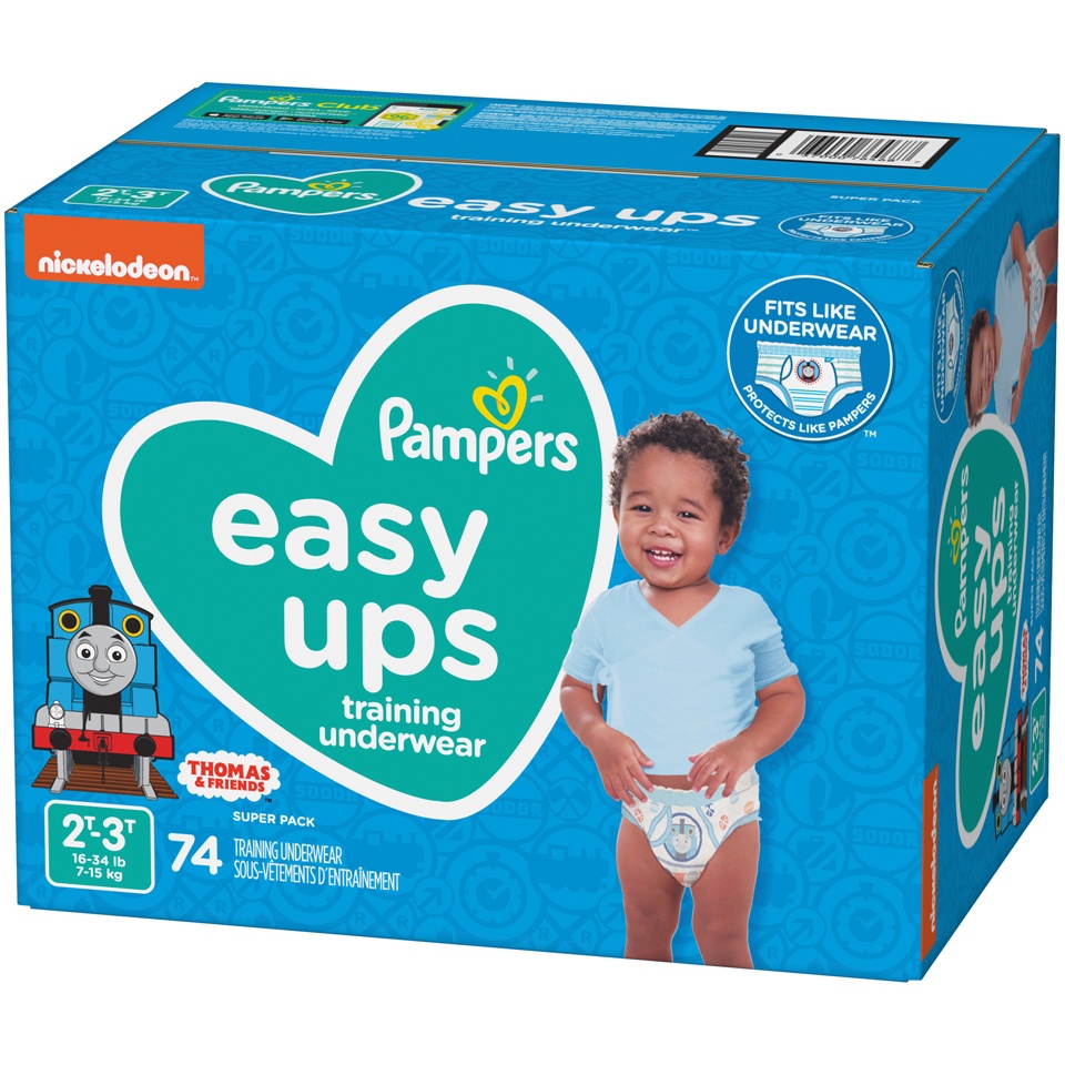 slide 3 of 3, Pampers Easy Up Training Underwear, Boys' Size 2T-3T, 74 ct
