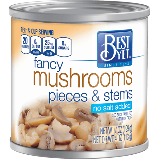 slide 1 of 1, Best Yet Pieces & Steams No Salt Added Mushrooms, 4 oz