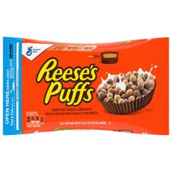REESE''S PUFFS Chocolatey Peanut Butter Cereal, Kid Breakfast Cereal Bag, 35 oz