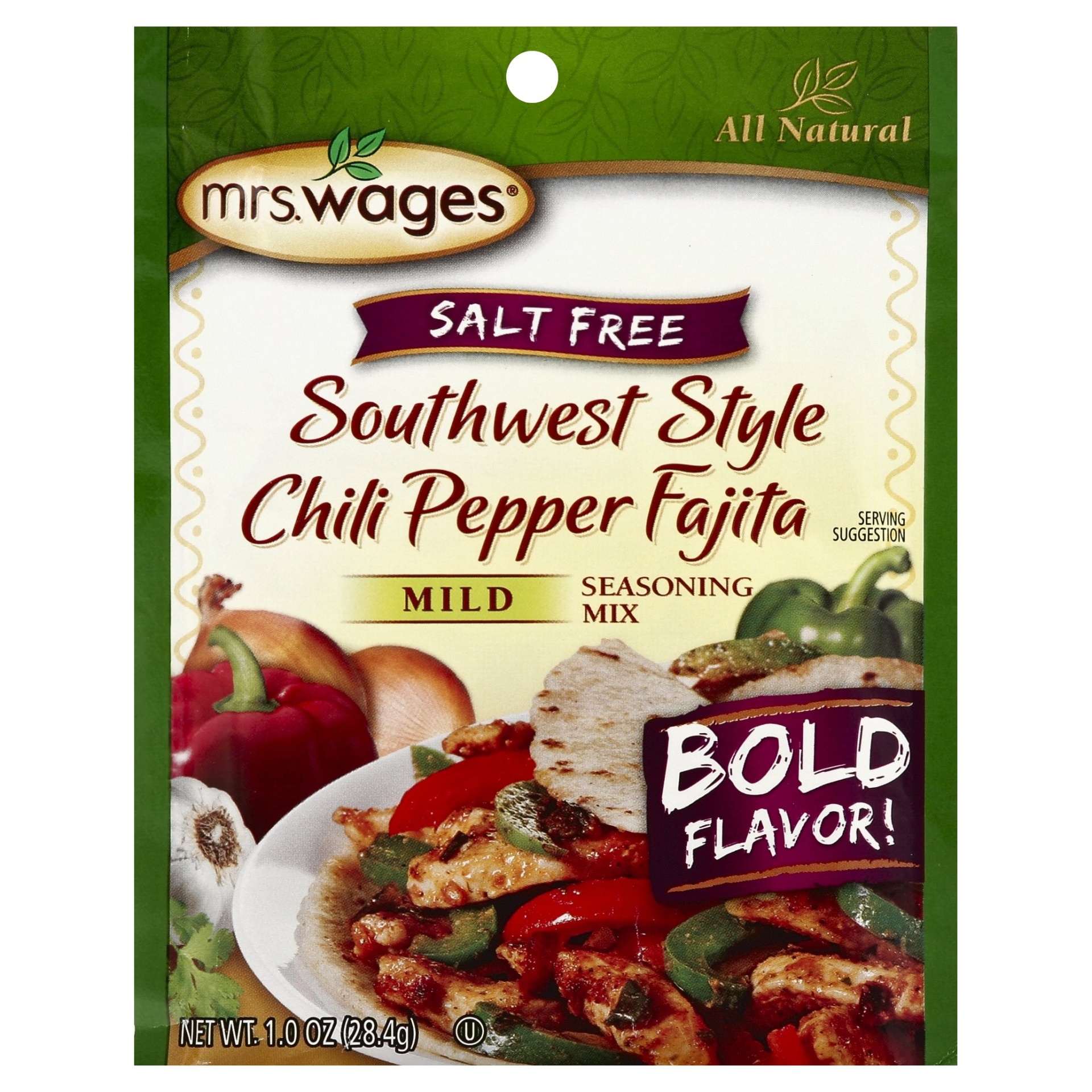 slide 1 of 1, Mrs. Wages Salt Free Southwest Style Chili Pepper Fajita Mild Seasoning Mix, 1 oz