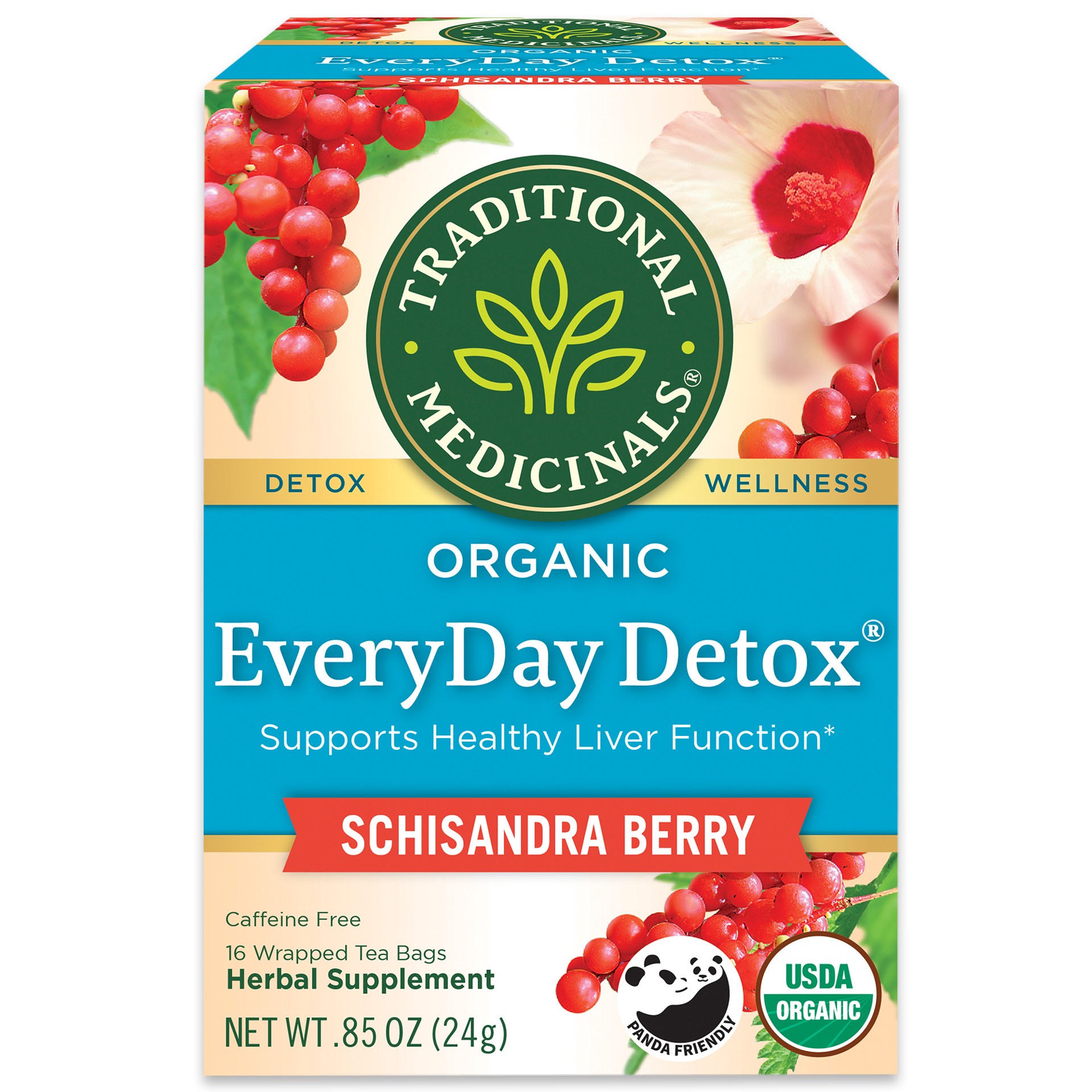 slide 1 of 1, Traditional Medicinals Organic EveryDay Detox Schisandra Berry, Caffeine Free Herbal Tea, 16 ct