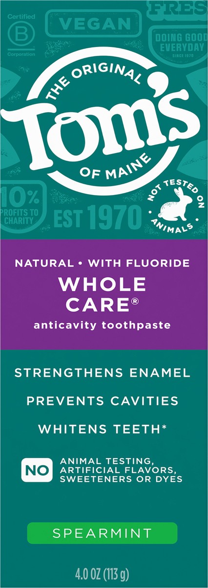 slide 4 of 7, Tom's of Maine Whole Care Natural Toothpaste with Fluoride, Spearmint, 4 Oz.., 4 oz