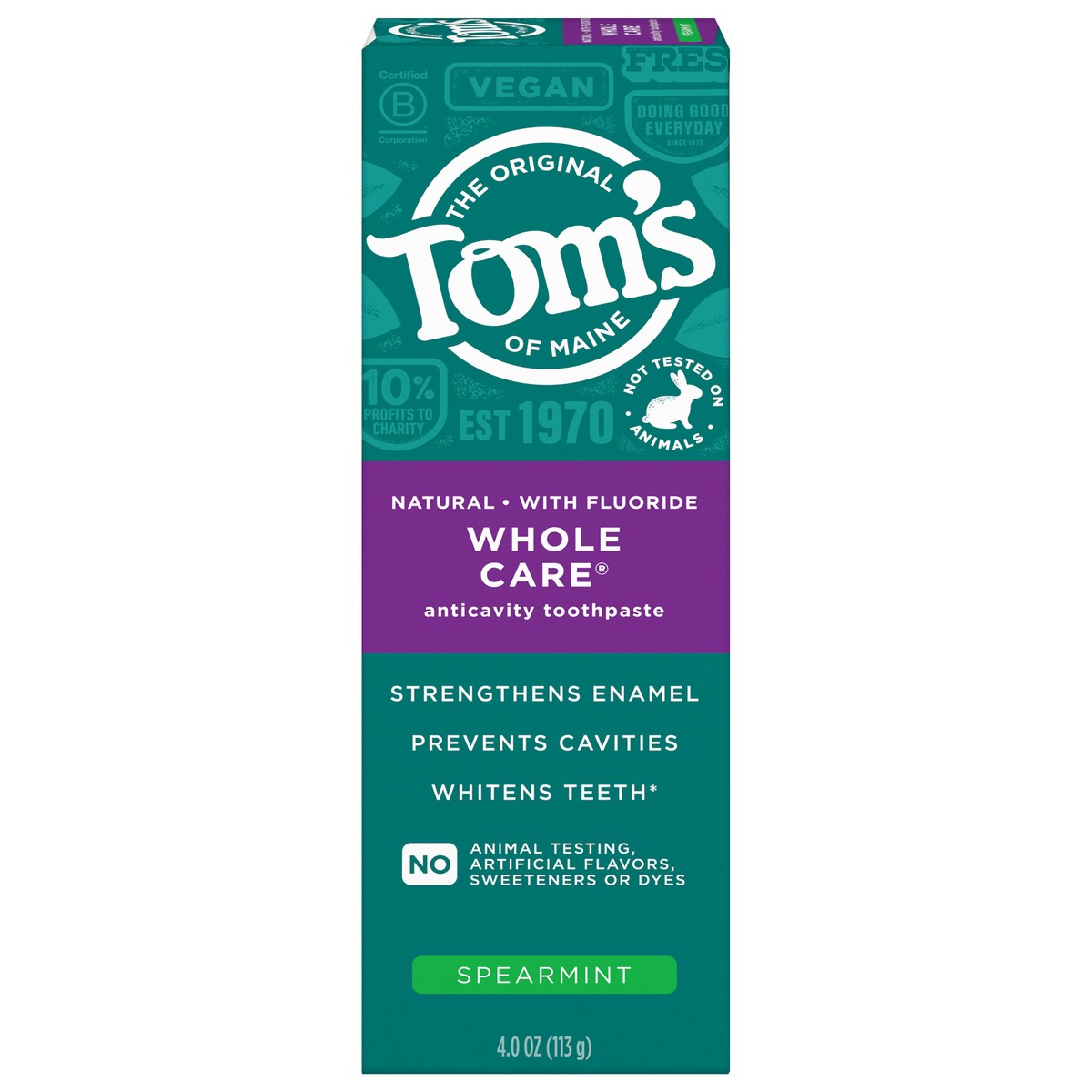 slide 1 of 7, Tom's of Maine Whole Care Natural Toothpaste with Fluoride, Spearmint, 4 Oz.., 4 oz