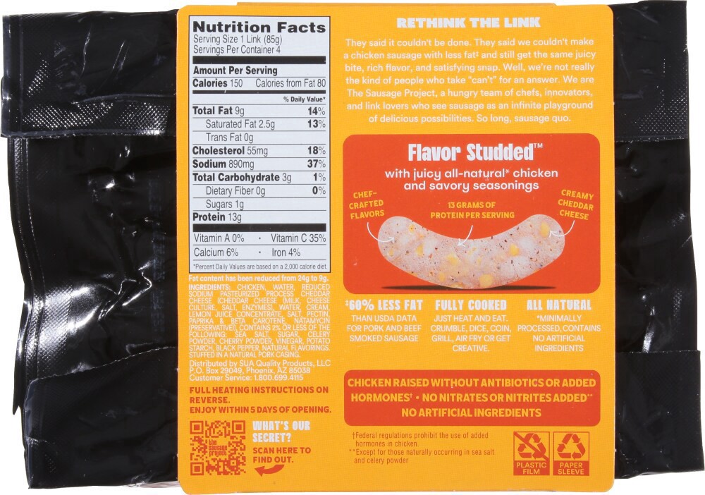 slide 2 of 2, The Sausage Project Melty Cheddar Chicken Sausage, 12 oz