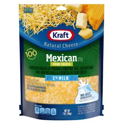 Kraft Mexican Style Four Cheese Blend Shredded Cheese with 2% Milk, 7 oz Bag