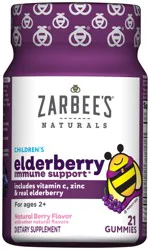 Zarbee's Naturals Children's Elderberry Immune Support, Vitamin C & Zinc, Berry, 21 Gummies