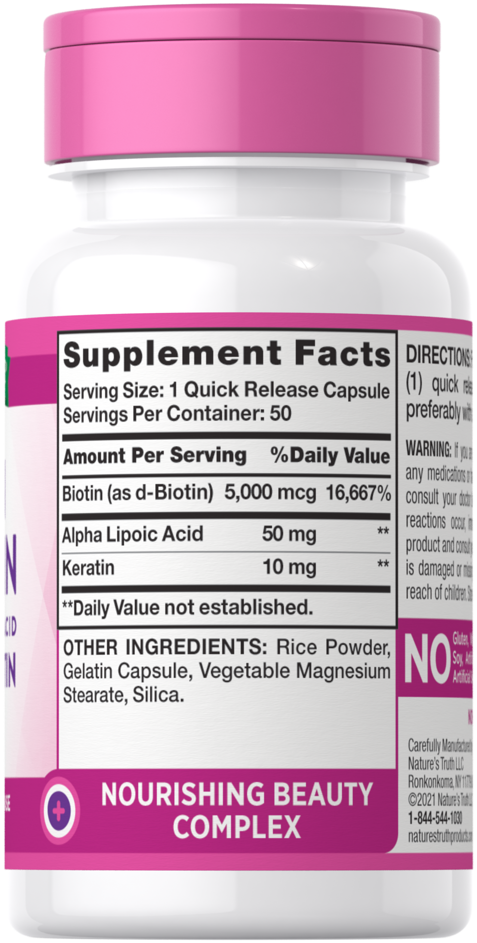 slide 2 of 4, Nature's Truth Biotin 5,000 mcg plus Keratin with Alpha Lipoic Acid, 50 ct