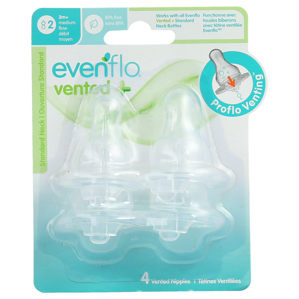 slide 1 of 2, Evenflo Vented + Proflo Medium Flow Nipples, 4 ct