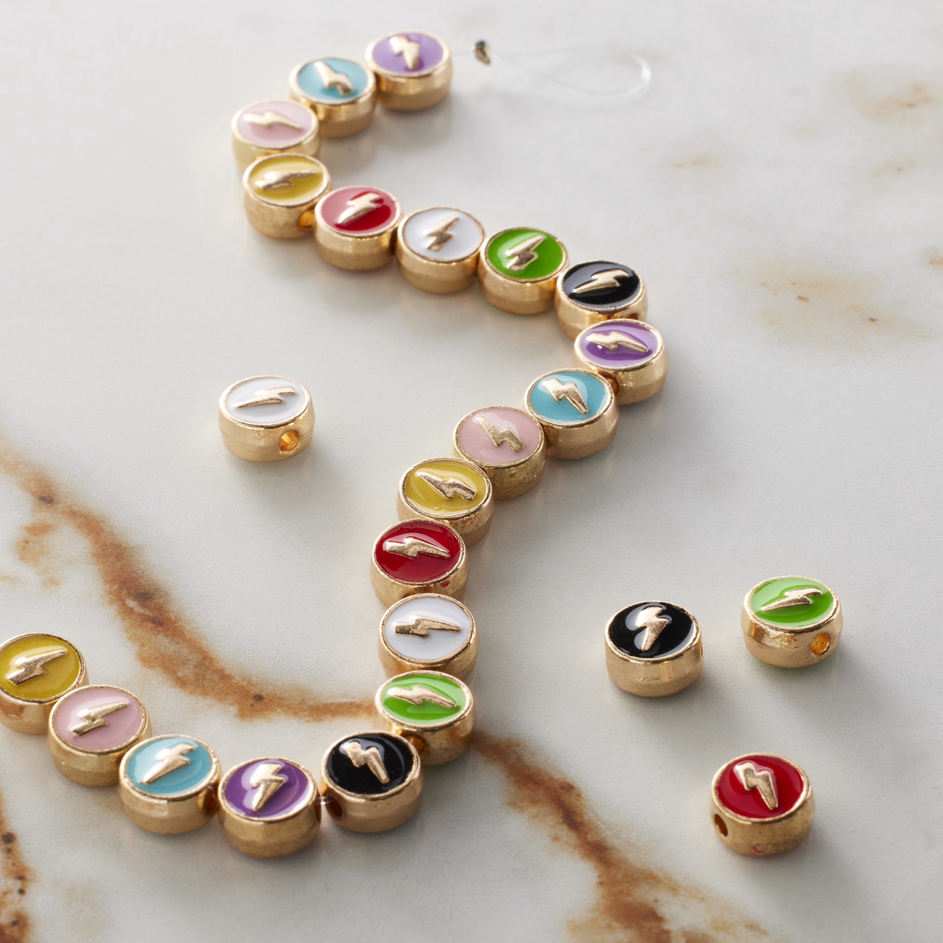 slide 2 of 3, Multicolor Gold Lightning Enamel Metal Coin Beads, 7.5mm By Bead Landing, 7.5mm
