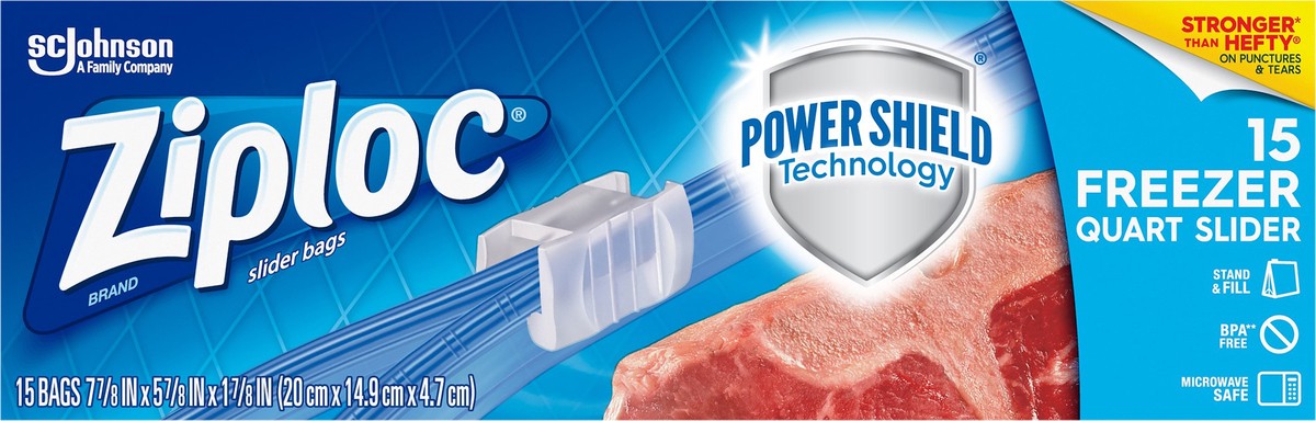 slide 1 of 3, Ziploc Quart Freezer Slider Bags 15 ea, 15 ct