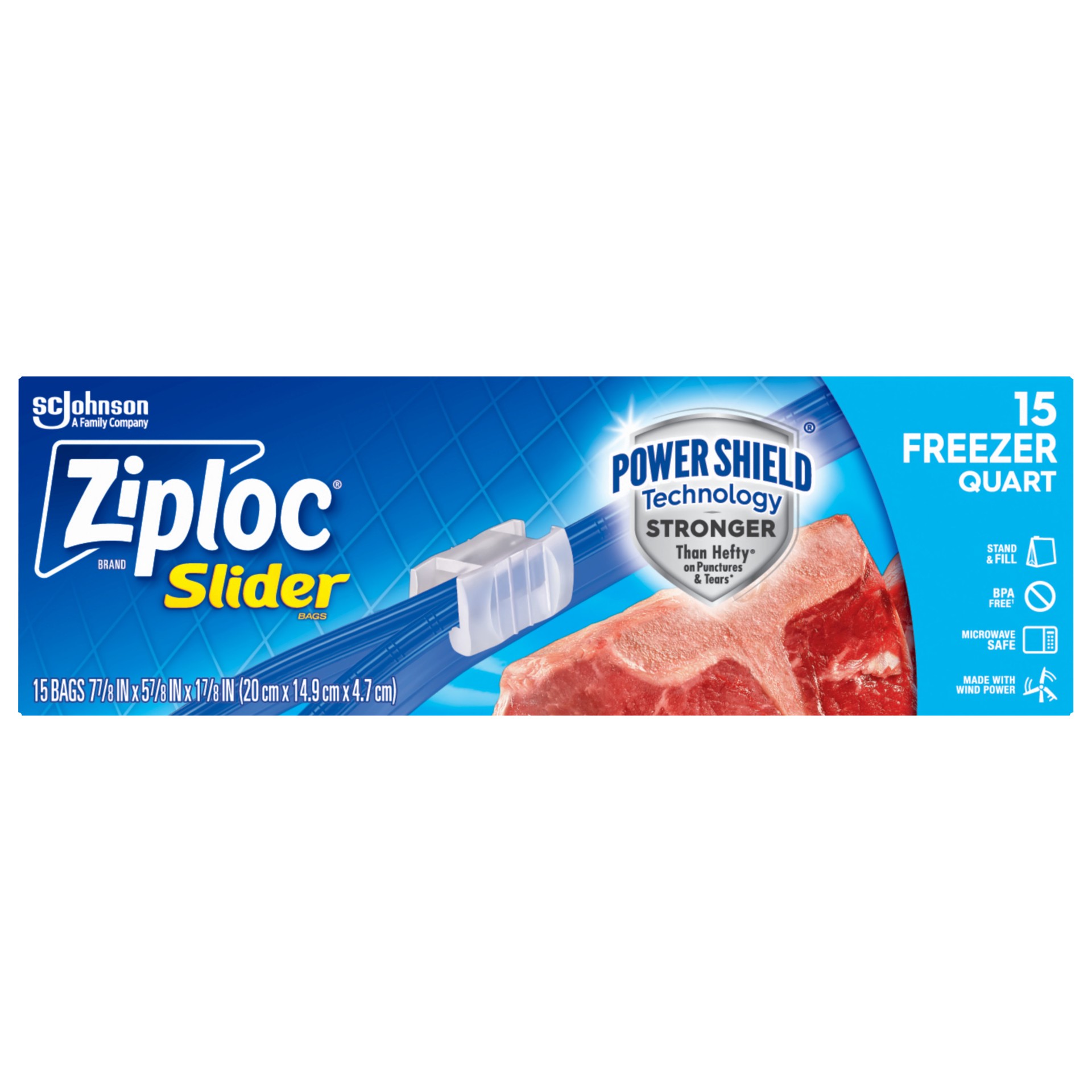 slide 1 of 3, Ziploc Freezer Bags, BPA-free Plastic Quart Size Slider Storage Bags with Power Shield Technology - 15 Count, 15 ct