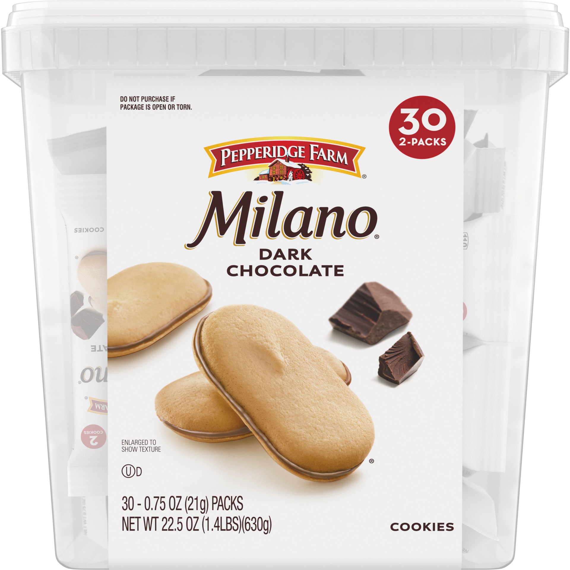 slide 8 of 8, Pepperidge Farm Milano Cookies, Dark Chocolate, 30 Packs, 2 Cookies per Pack, 