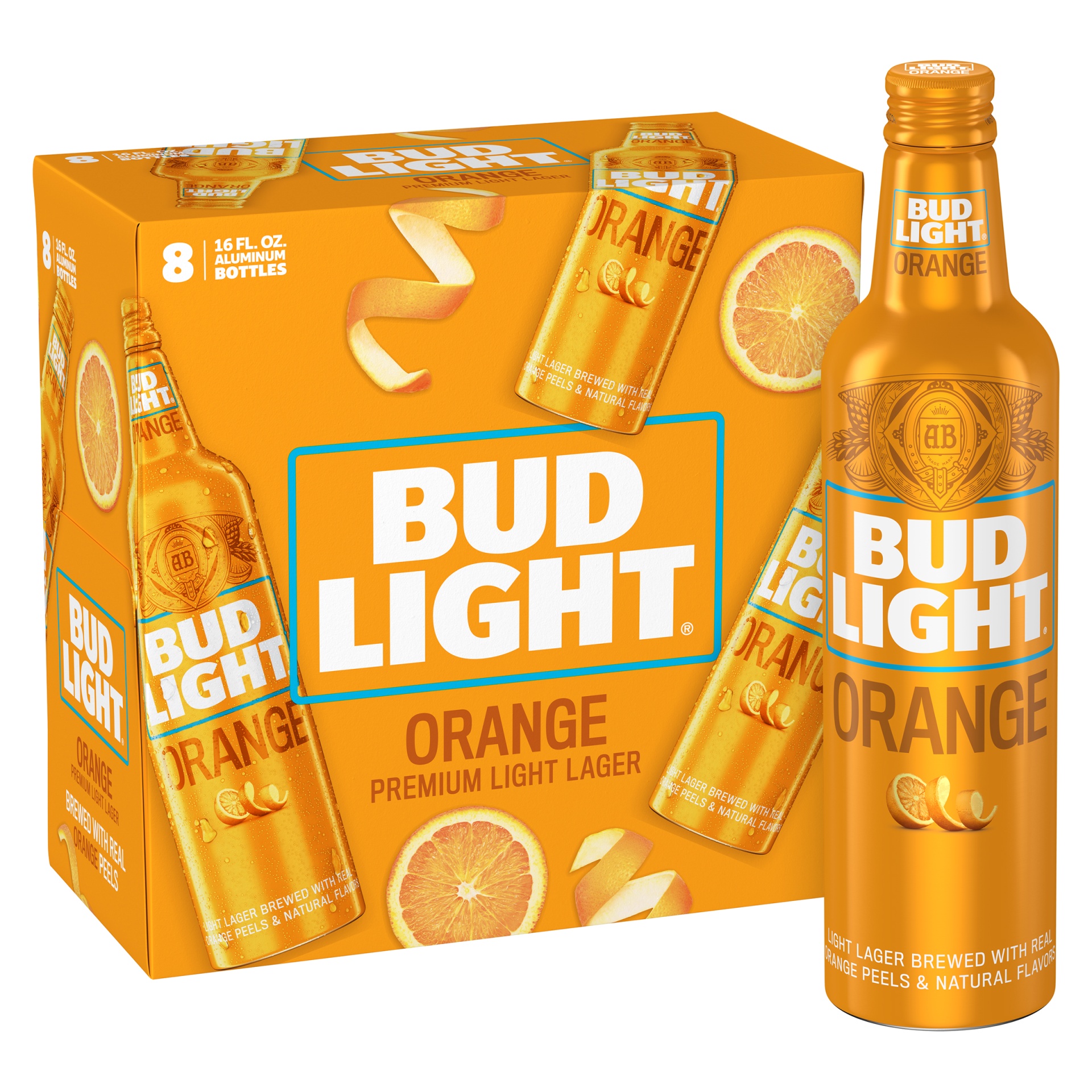 slide 1 of 1, Bud Light Orange Beer Aluminum, 4.2% ABV, 16 8 ct; oz