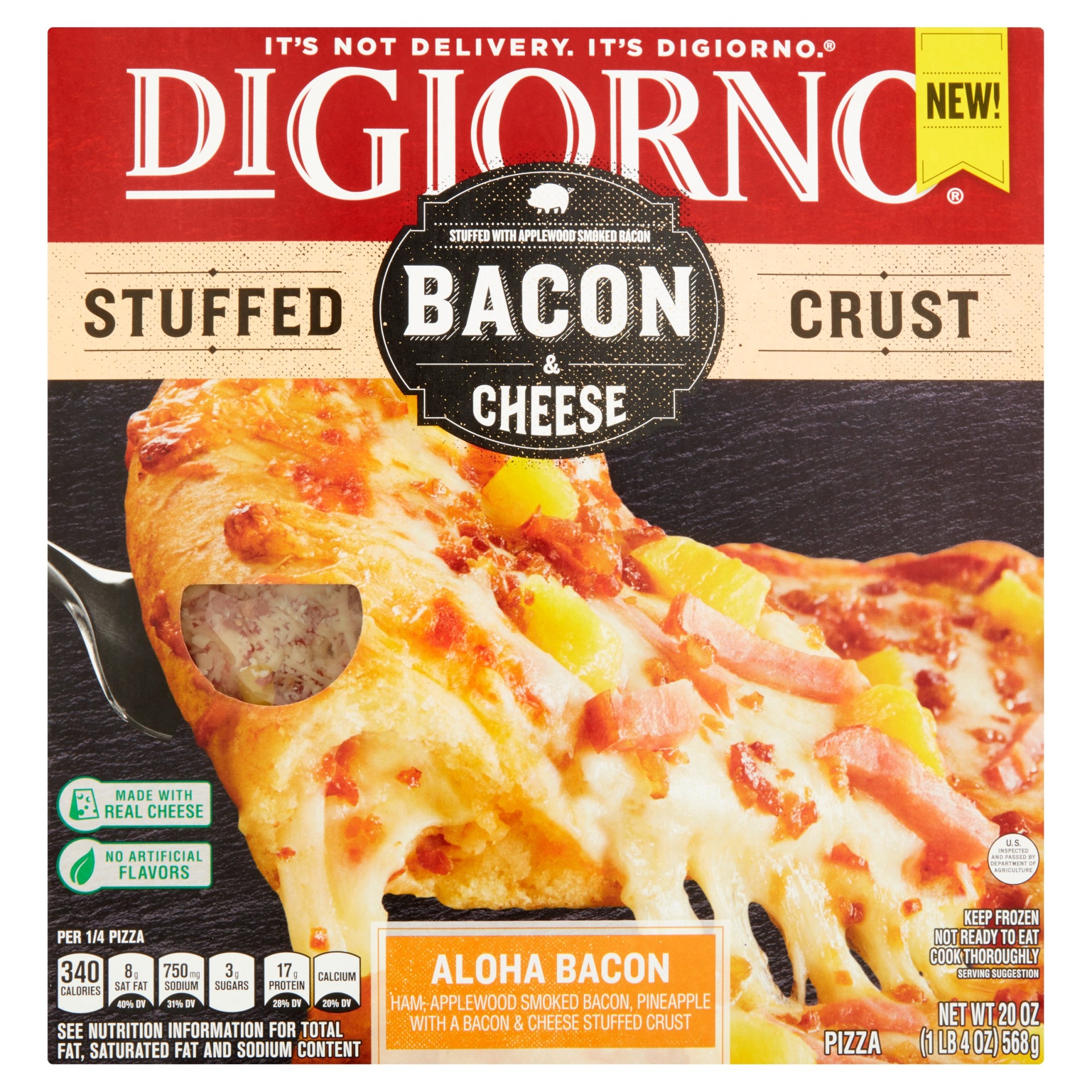 slide 1 of 1, DiGiorno Bacon & Cheese Stuffed Crust Aloha Bacon Frozen Pizza, 20 oz