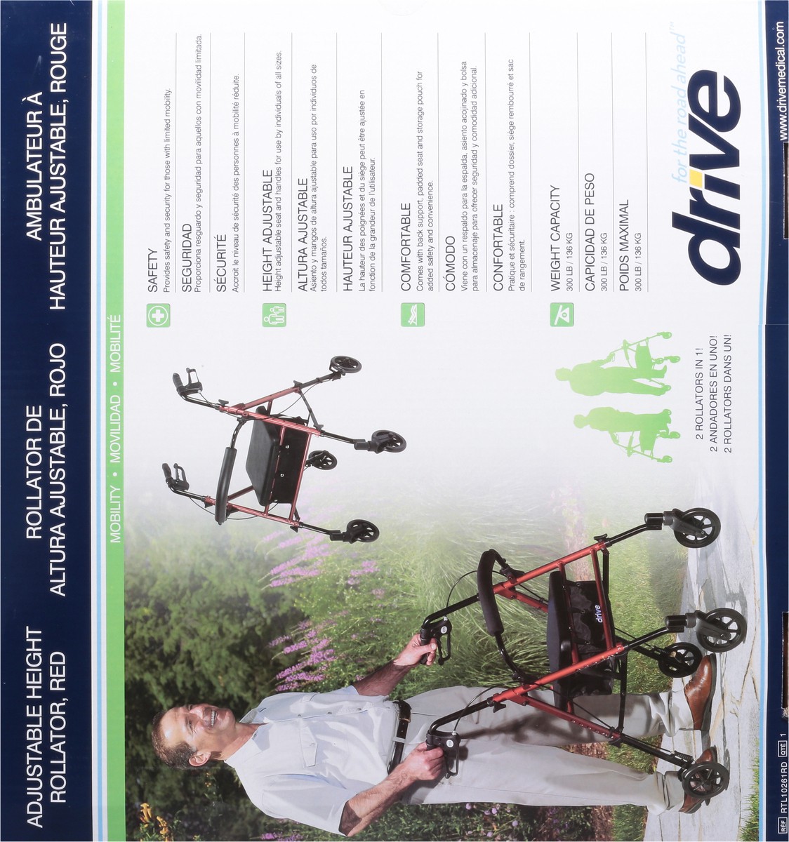 slide 3 of 9, Drive Adjustable Height Rollator, 1 ct