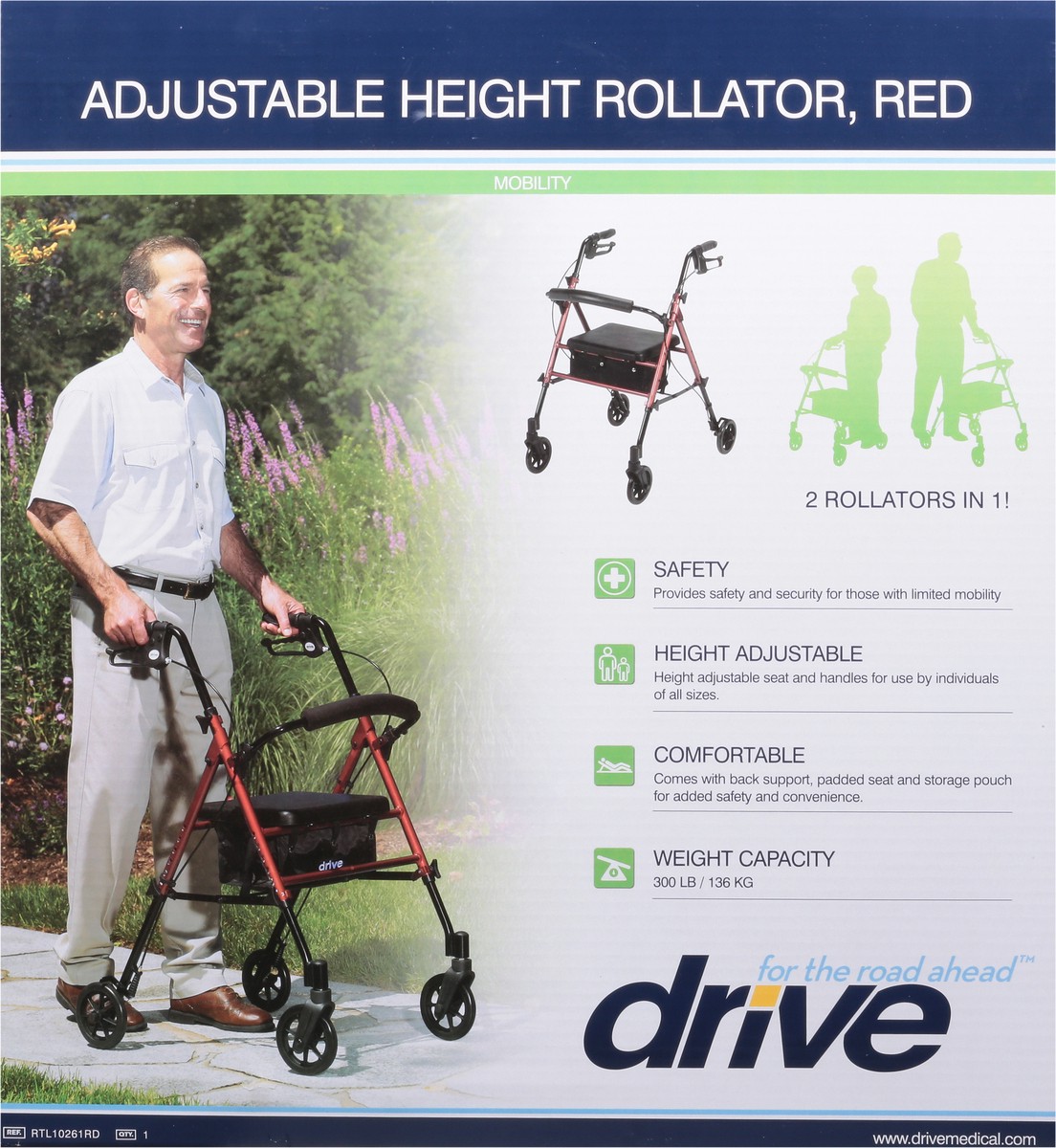 slide 2 of 9, Drive Adjustable Height Rollator, 1 ct