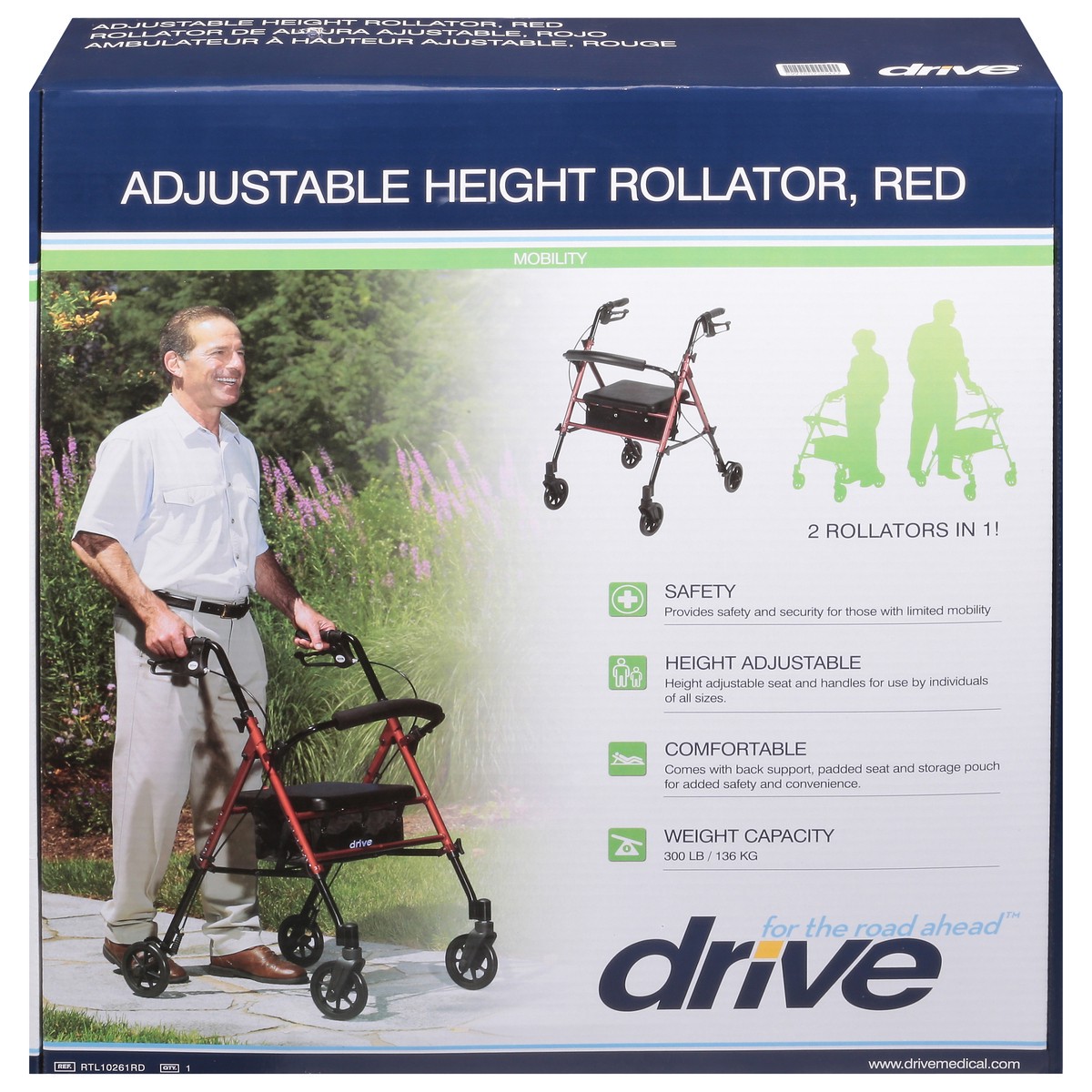 slide 1 of 9, Drive Adjustable Height Rollator, 1 ct