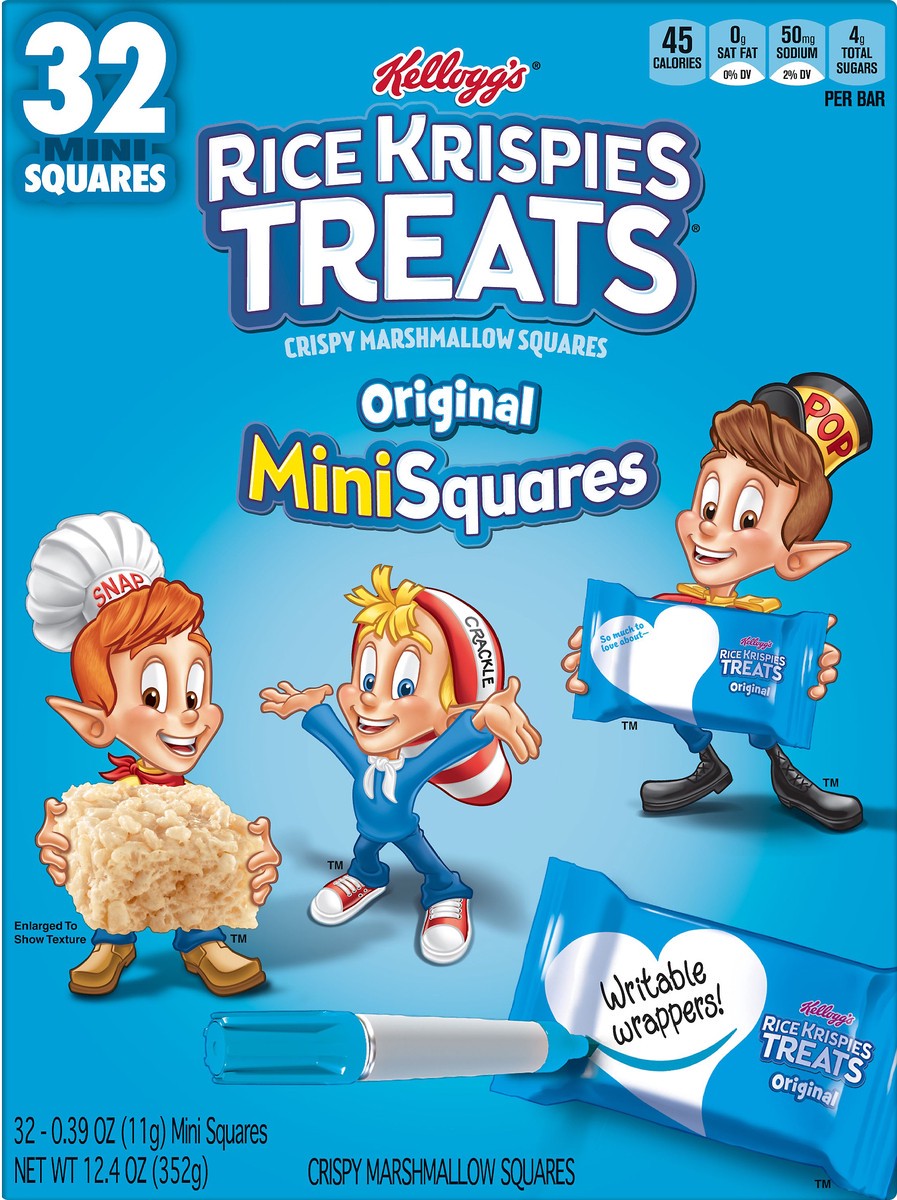 slide 7 of 11, Kellogg's Rice Krispies Treats Crispy Mini Marshmallow Squares, Original, 12.4 oz, 32 Count, 12.4 oz