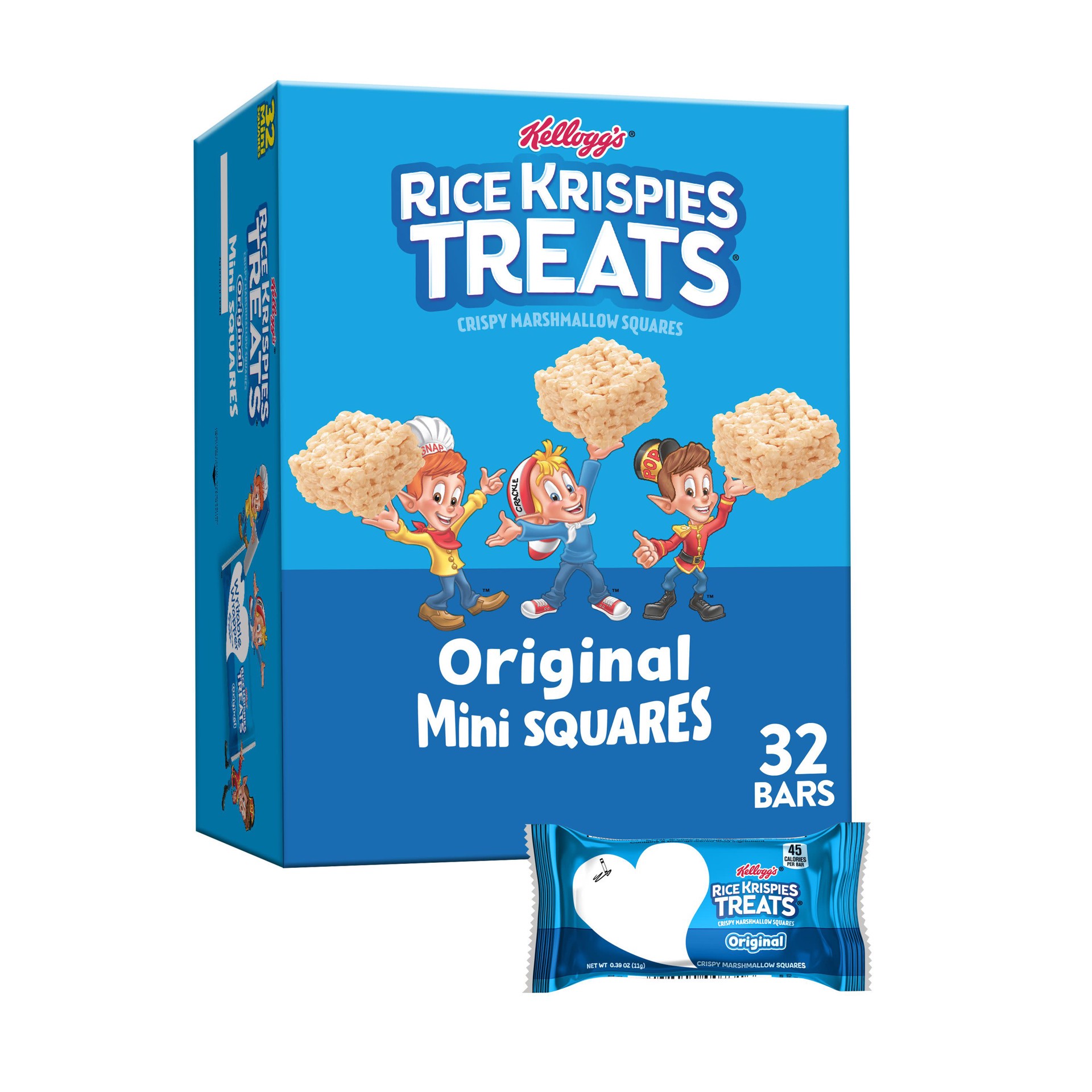 slide 1 of 11, Kellogg's Rice Krispies Treats Crispy Mini Marshmallow Squares, Original, 12.4 oz, 32 Count, 12.4 oz