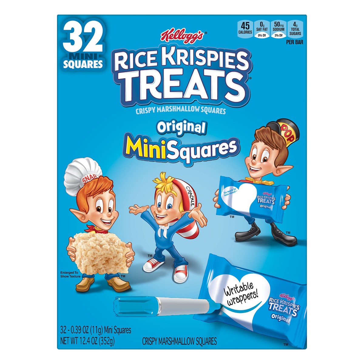 slide 1 of 11, Kellogg's Rice Krispies Treats Crispy Mini Marshmallow Squares, Original, 12.4 oz, 32 Count, 12.4 oz
