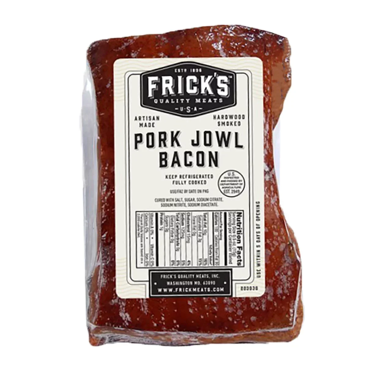 slide 1 of 1, Frick's Hardwood Smoked Pork Jowl Bacon, per lb
