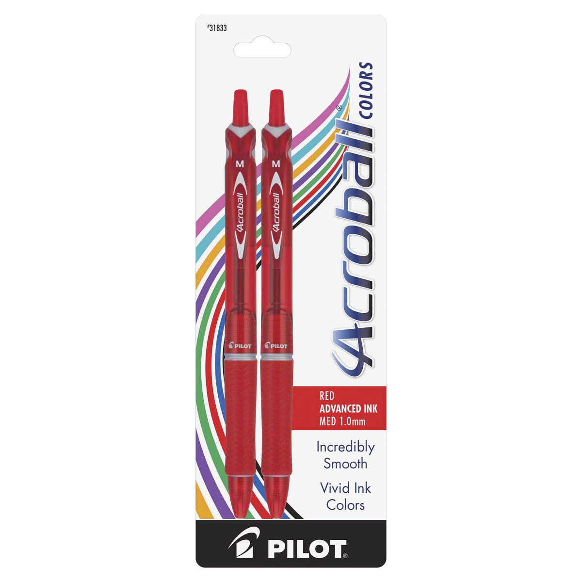 slide 1 of 1, Pilot Acroball Colors Advanced Ink Retractable Pen, Medium Point, Red Ink, 2 ct