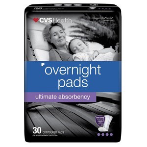 slide 1 of 1, CVS Health Overnight Pads Ultimate Absorbency, 30 ct