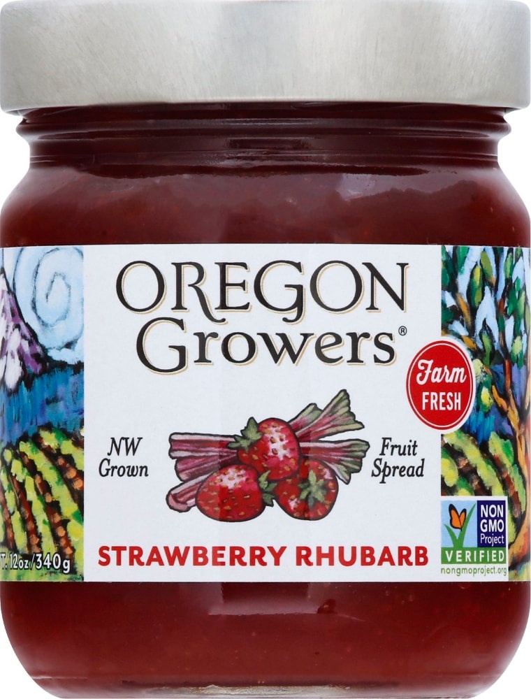 slide 1 of 1, Oregon Growers Fruit Spread Strawberry Rhubarb, 12 oz