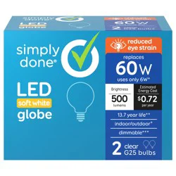 Simply Done 6 Watts Soft White Globe LED Light Bulbs - 2 ea