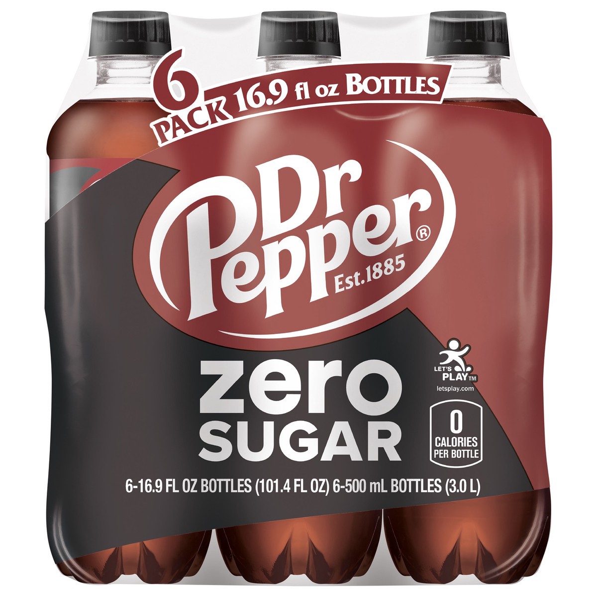 slide 9 of 9, Dr Pepper Zero Sugar Soda, .5 L bottles, 6 pack, 6 ct